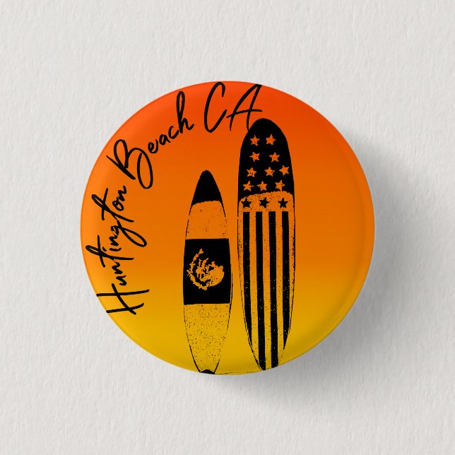 Huntington Beach Surfboards and Sunsets 1 Inch Round Button (Front)