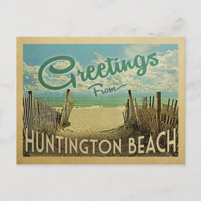 Huntington Beach Vintage Travel Postcard (Front)