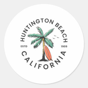 Huntington California Beach Surf Summer Vacation  Classic Round Sticker