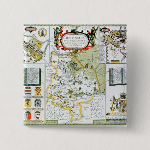 Huntington, engraved by Jodocus Hondius 2 Inch Square Button