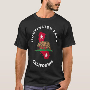 Huntington Park California CA Flag and Bear Badge T-Shirt