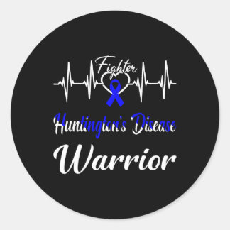 Huntington's Disease Warrior Heartbeat Fight Blue  Classic Round Sticker