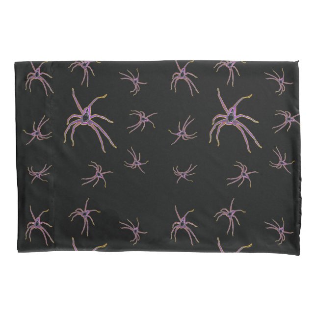 Huntsman Spiders Art On Black, Pillowcase (Front)