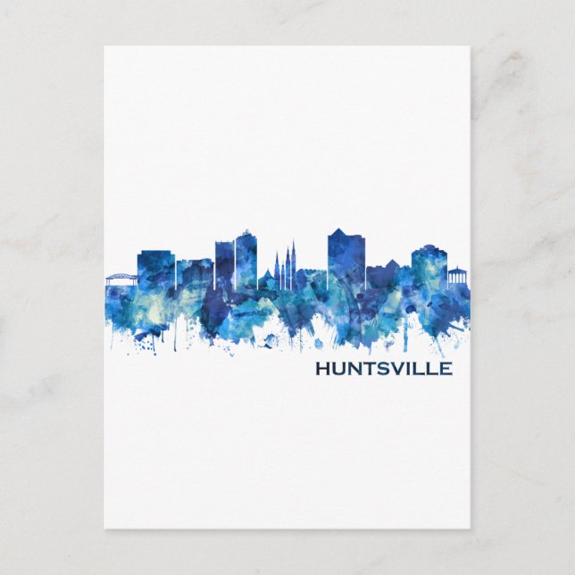 Huntsville Alabama Skyline Blue Holiday Postcard (Front)