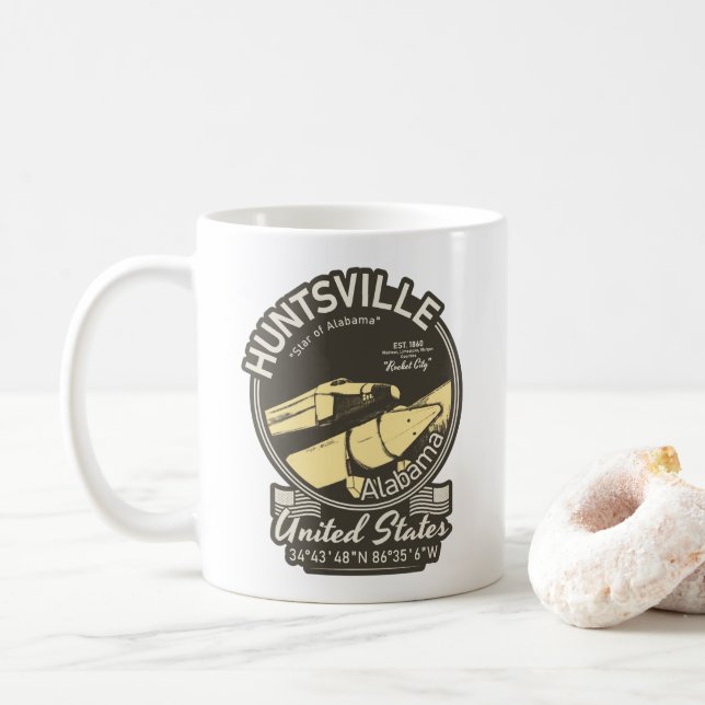 HUNTSVILLE CITY ALABAMA - ROCKET SPACESHIP COFFEE MUG (With Donut)