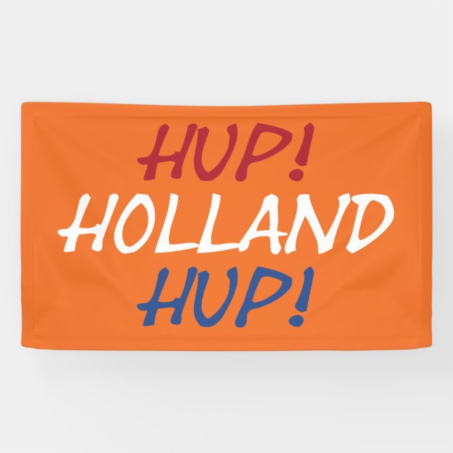 Hup Holland Hup overlaid on NLD Flag on or bnrt Banner (Horizontal)