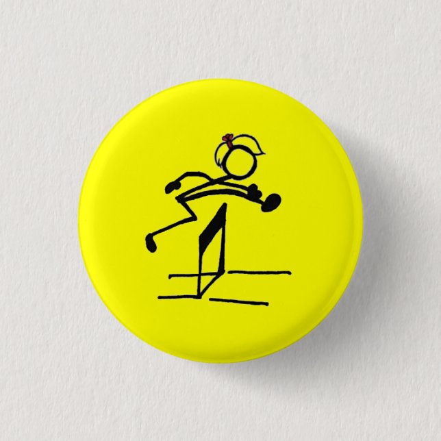 Hurdle stick girl 1 inch round button (Front)