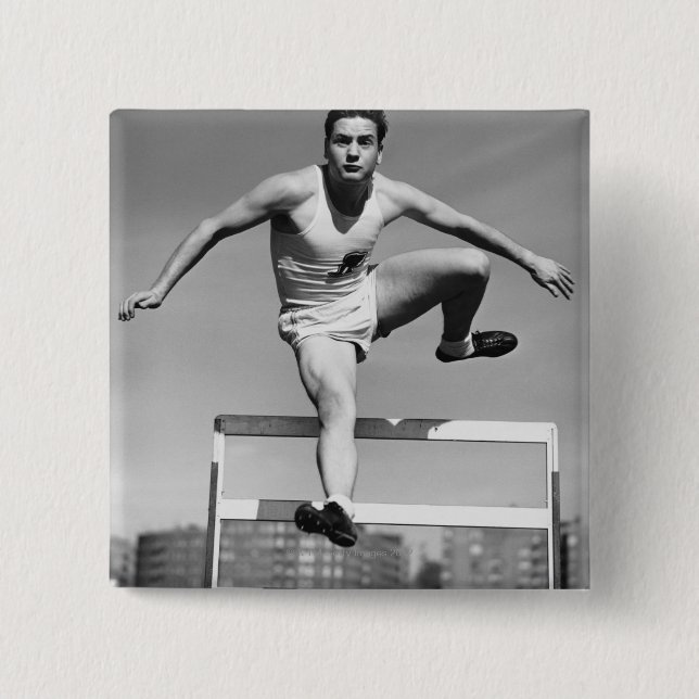 Hurdling 2 Inch Square Button (Front)