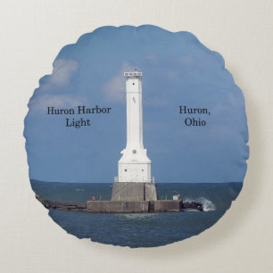Huron Harbour Light round pillow