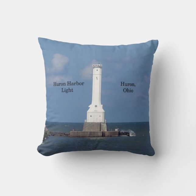 Huron Harbour Light square pillow (Front)
