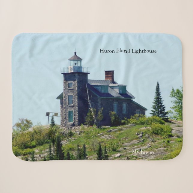 Huron Island Lighthouse sherpa blanket (Front (Horizontal))