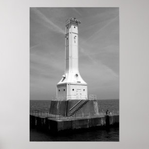Huron lighthouse black and white print
