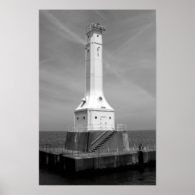 Huron lighthouse black and white print (Front)