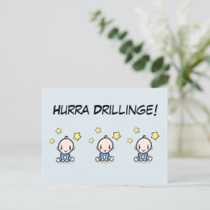 Hurra Drillinge, congratulations birth, three guys Postcard