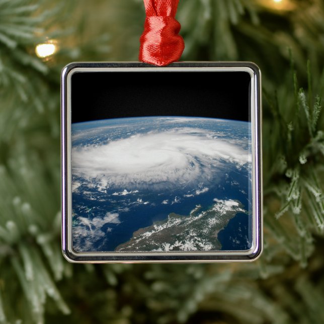 Hurricane Dorian Over The Atlantic Ocean. Metal Ornament (Tree)