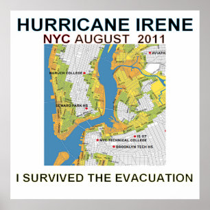 Hurricane Irene New York City Evacuation Map Poste Poster