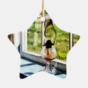 Hurricane Lamp in a Sunny Window Ceramic Ornament