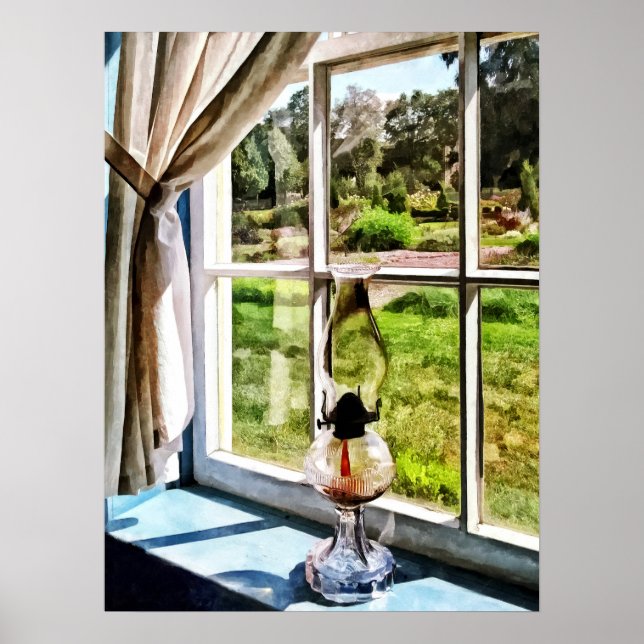Hurricane Lamp in a Sunny Window Poster (Front)