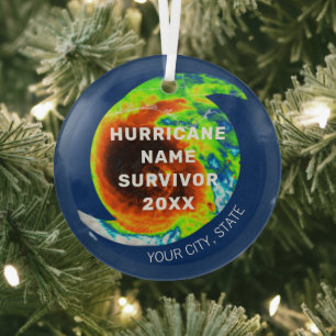 HURRICANE SURVIVOR Commemorative Personalized Glass Ornament