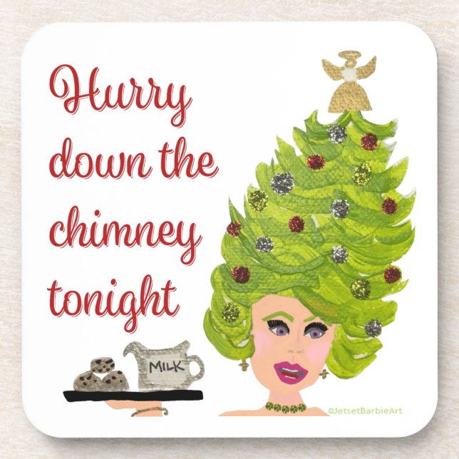 Hurry Down the Chimney Christmas Coaster (Front)