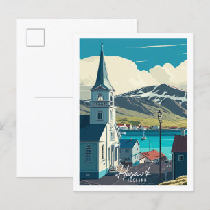 Husavik Iceland vintage travel illustration Postcard