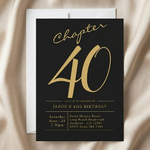 Husband 40th Birthday 40 Years Black Gold Party Invitation