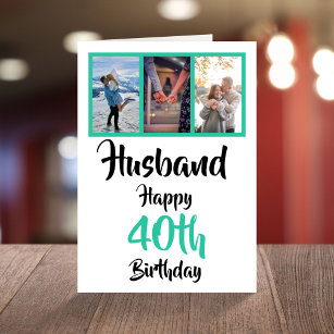 Husband 40th Happy Birthday 3 Photo Collage Card