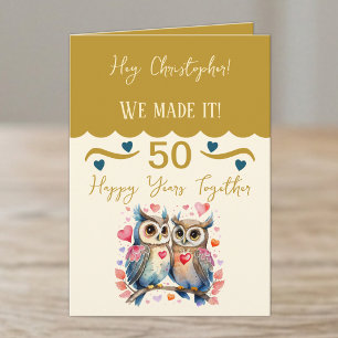 Husband 50th anniversary owls gold blue card