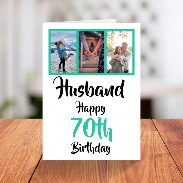 Husband 70th Birthday Modern Photo Collage Card (Creator Uploaded)