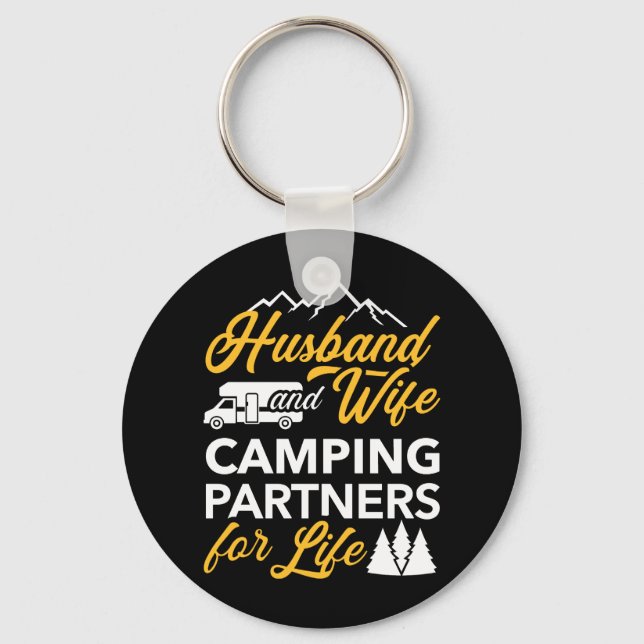 Husband and wife camping partners for life RV Keychain (Front)