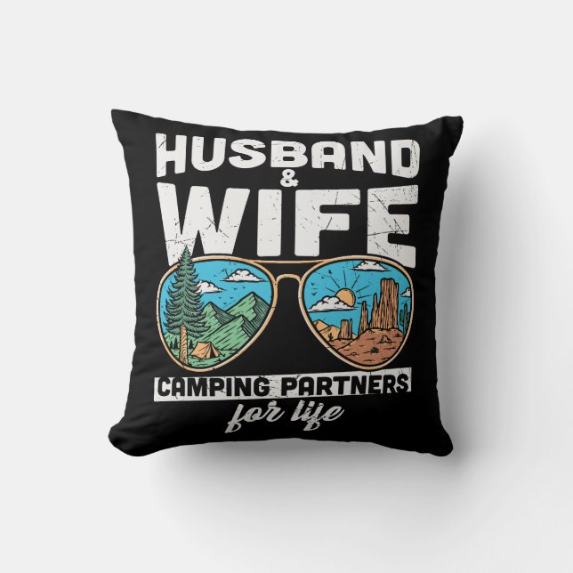 Husband And Wife Camping Partners For Life Throw Pillow (Front)