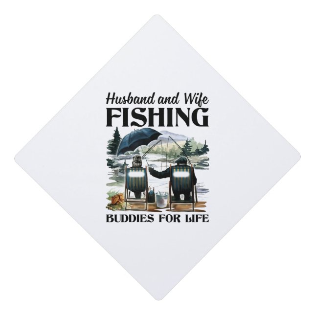 Husband and Wife Fishing Graduation Cap Topper (Front)