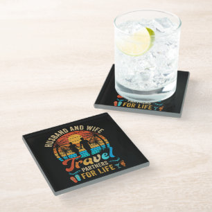 Husband and Wife Travel Partners for Life Beach Glass Coaster