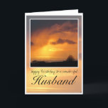 Husband Birthday, Bright Sun Behind Dark Clouds. Card<br><div class="desc">Happy Birthday Husband,  deep orange sun glowing behind dark,  wispy rain clouds with black text saying,  'Happy Birthday to a wonderful husband'</div>