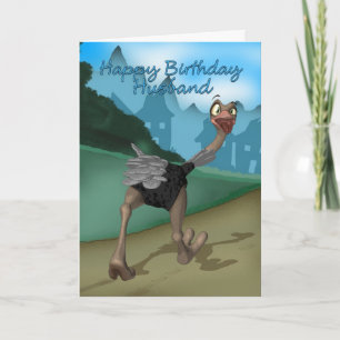 Husband Birthday Card - Cartoon Ostrich - Digital