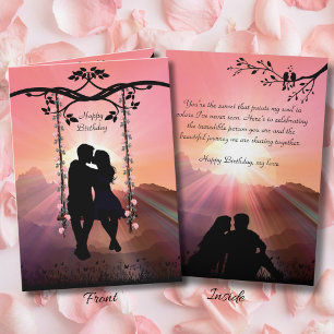 Husband Birthday Card Romantic Sunset Silhouette