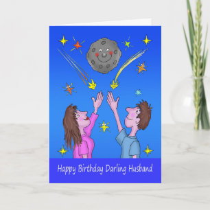 Husband Birthday Cartoon Couple Moon and Stars Card