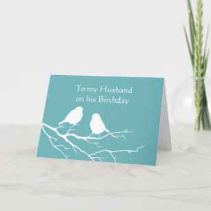 Husband Birthday Cute Sparrow Bird Couple in Blue Card