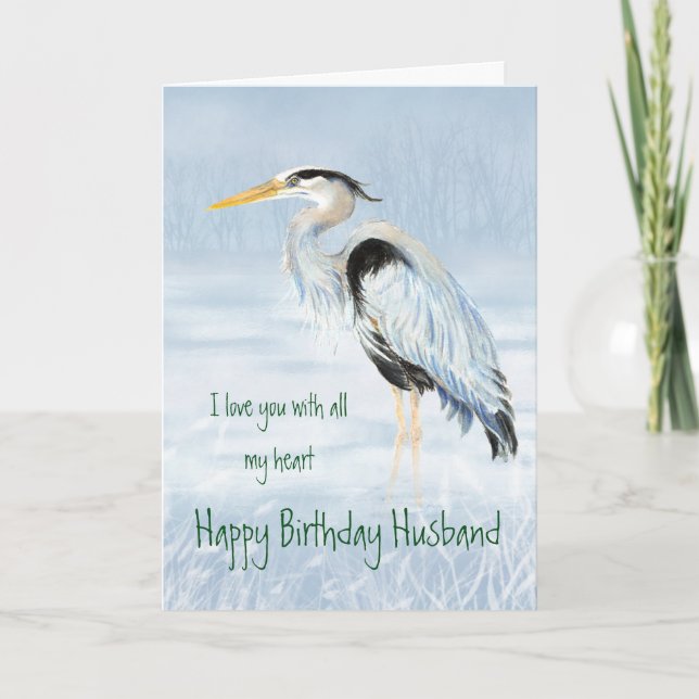 Husband Birthday Love my Heart Great Blue Heron Card (Front)