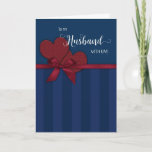 Husband Birthday To my Husband with Love Card<br><div class="desc">Masculine,  romantic card for your husband on his birthday,  has navy stripes and red hearts and ribbon.</div>