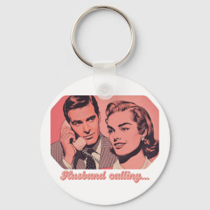 Husband Calling Retro Phone Illustration Funny Keychain