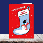 Husband Christmas Card -- Stocking Snowman<br><div class="desc">This Christmas stocking comes filled with love for your husband on Christmas.  Copyright Kathy Henis</div>