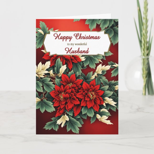 Husband Christmas Poinsettias Holiday Card (Front)