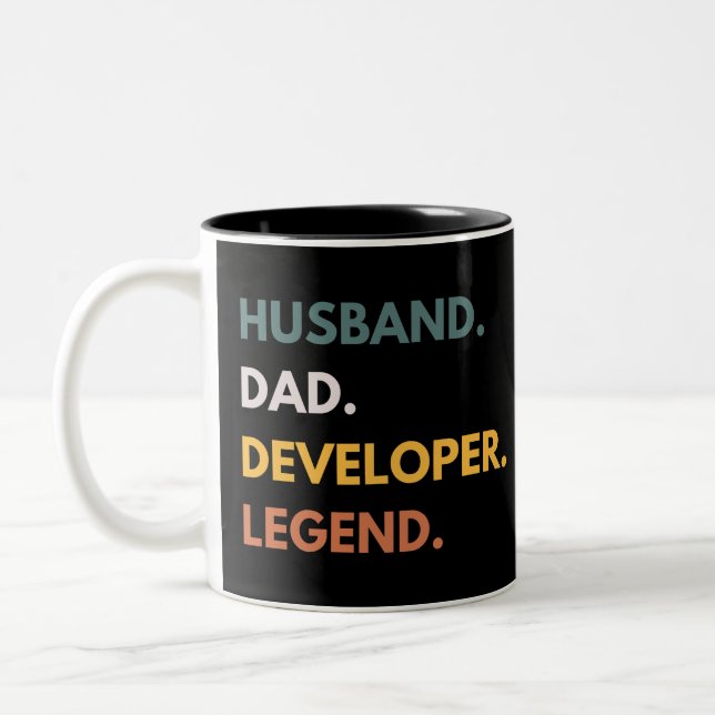 Husband Dad Developer Legend Funny Programmers Two-Tone Coffee Mug (Left)