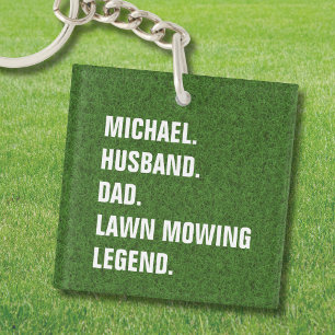 Husband Dad-Name Lawn Mowing Legend Fun Birthday  Keychain