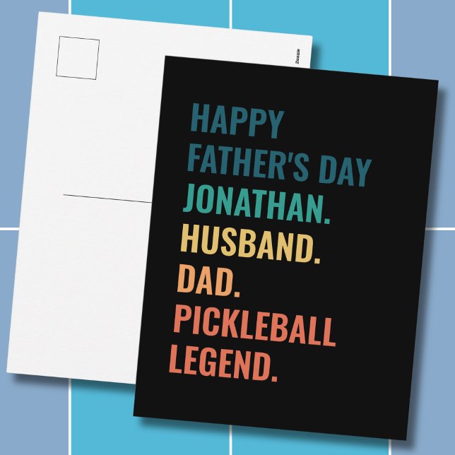Husband Dad Pickleball Legend Custom Father's Day Holiday Postcard (Personalize as required -  all text is editable, change the name, occasion, recipient or sport)