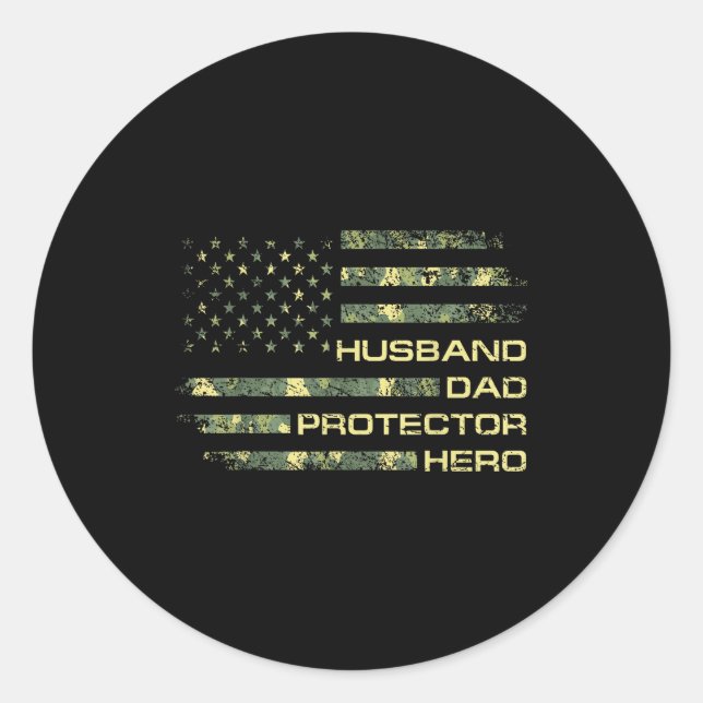 Husband Dad Protector Hero For Christmas Camo Amer Classic Round Sticker (Front)