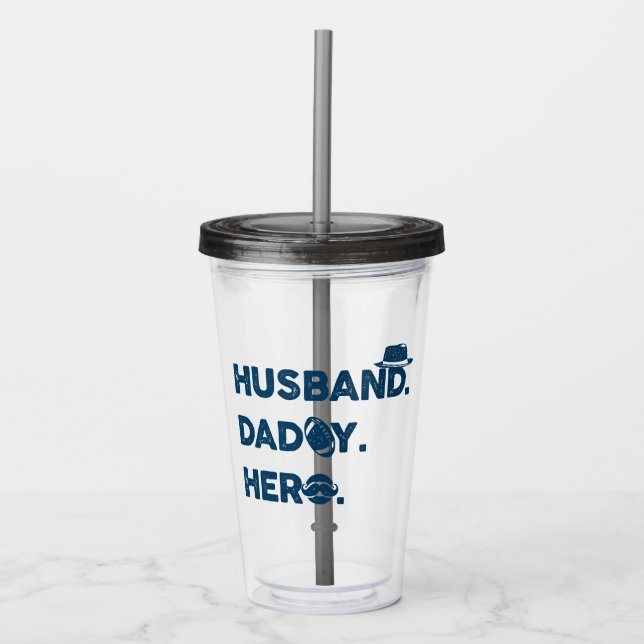 Husband. Daddy. Hero. Retro Graphic Acrylic Tumbler (Front)