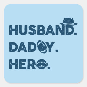 Husband. Daddy. Hero. Retro Graphic Square Sticker
