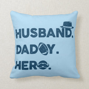 Husband. Daddy. Hero. Retro Graphic Throw Pillow